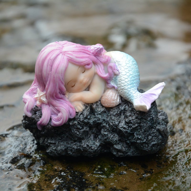Top Collection Miniature Fairy Garden and Terrarium Sleeping Little Mermaid on Rock Statue - Image 2